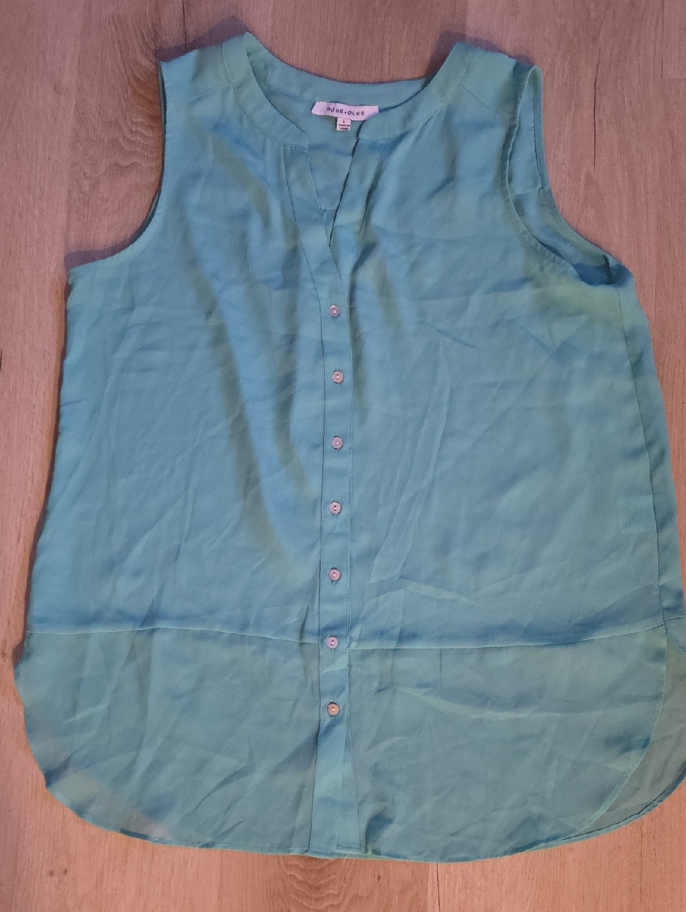 Rose & Olive Aqua Sleeveless Button-Front Blouse